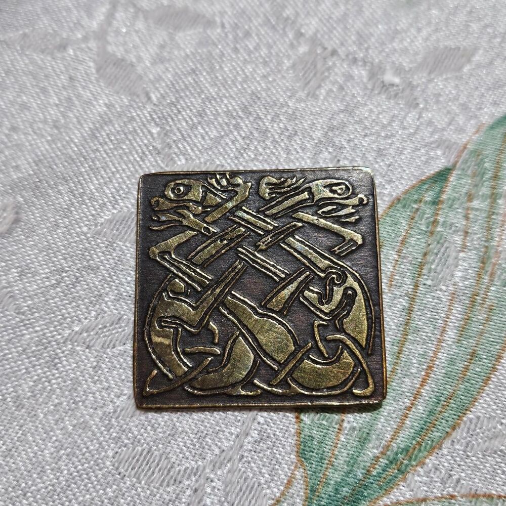 vintage Celtic dog gold tone brooch